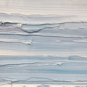 A close up is shown of a painting with impasto streaks of paint running horizontal to the canvas.