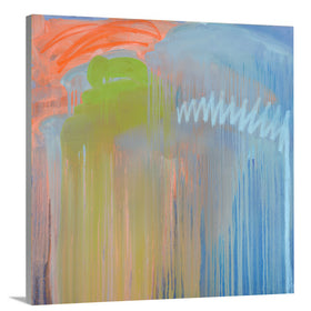 A blue, orange and green abstract print gallery wrapped by Teodora Guererra.