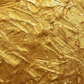 A detail shot of a metallic golden thick textured painting by Teodora Guererra.
