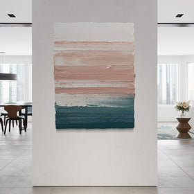 Modern interior with a colorful abstract painting on a white wall