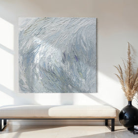 An original abstract painting by Teo Guererra on a wall in a modern living room.
