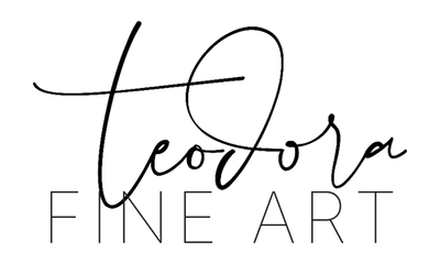 Logo for 'teodora Fine Art' with cursive and sans-serif text on a white background